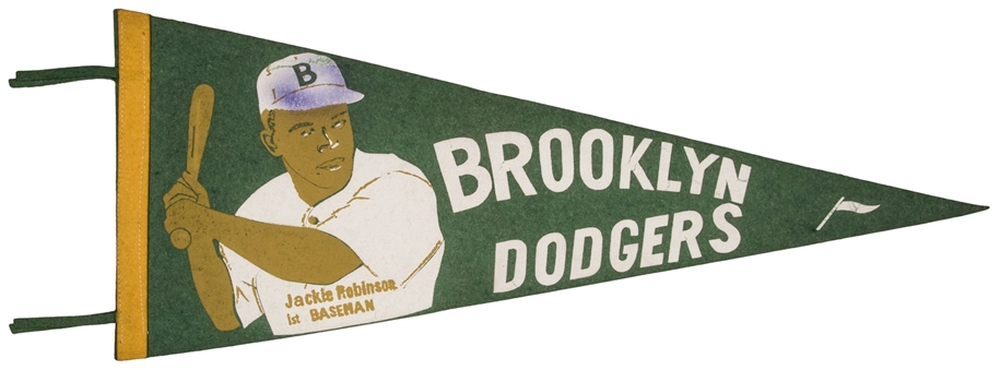 Rare Circa 1947 Jackie Robinson Brooklyn Dodgers Souvenir Pennant 